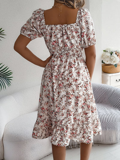 Robe à fleur pour femme, col carré, mode estivale