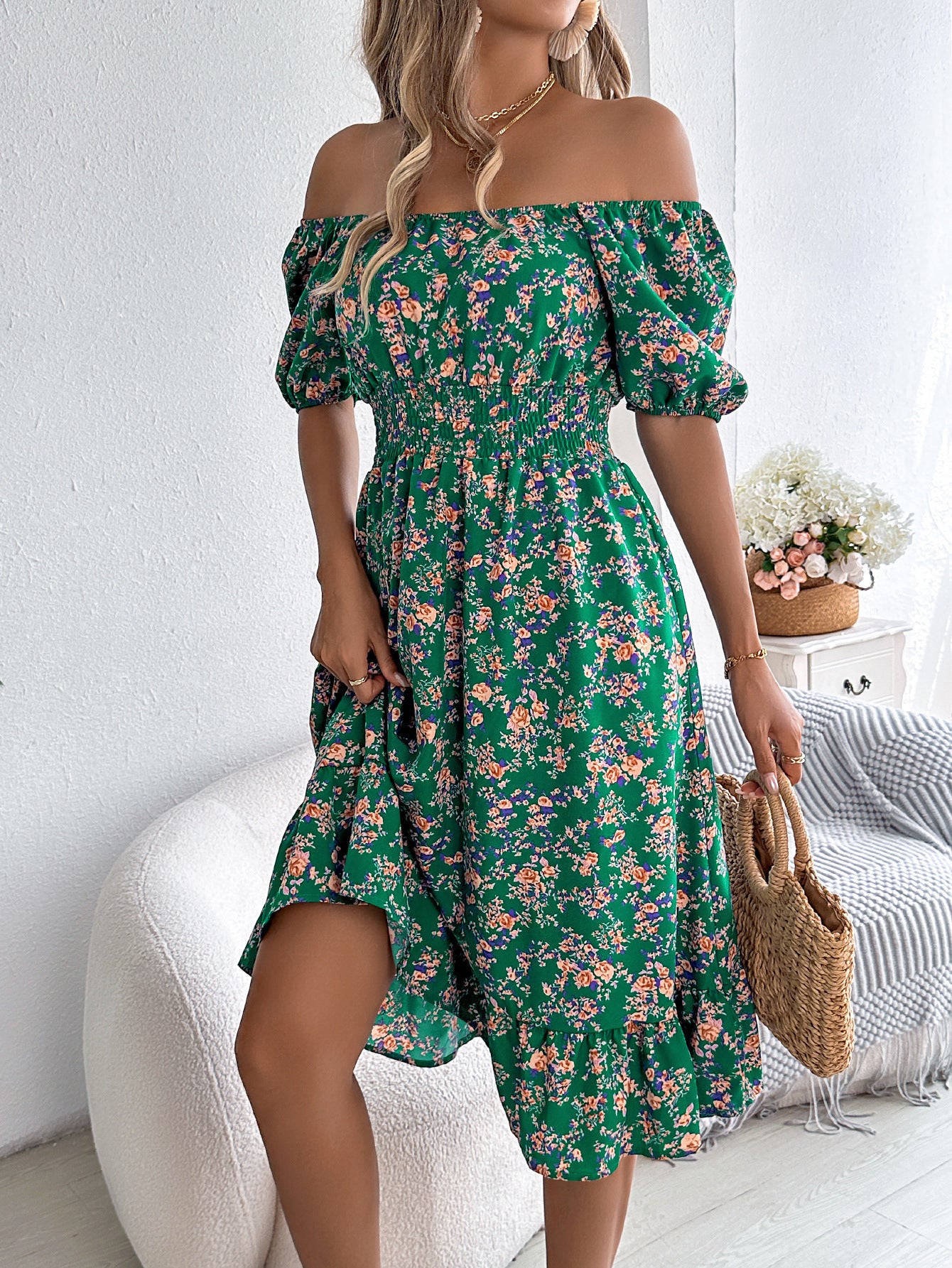 Robe à fleur pour femme, col carré, mode estivale