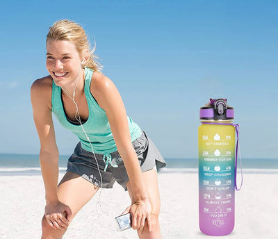 Bouteille d'eau colorante de sport avec marqueur de temps pour motivation 1 L.