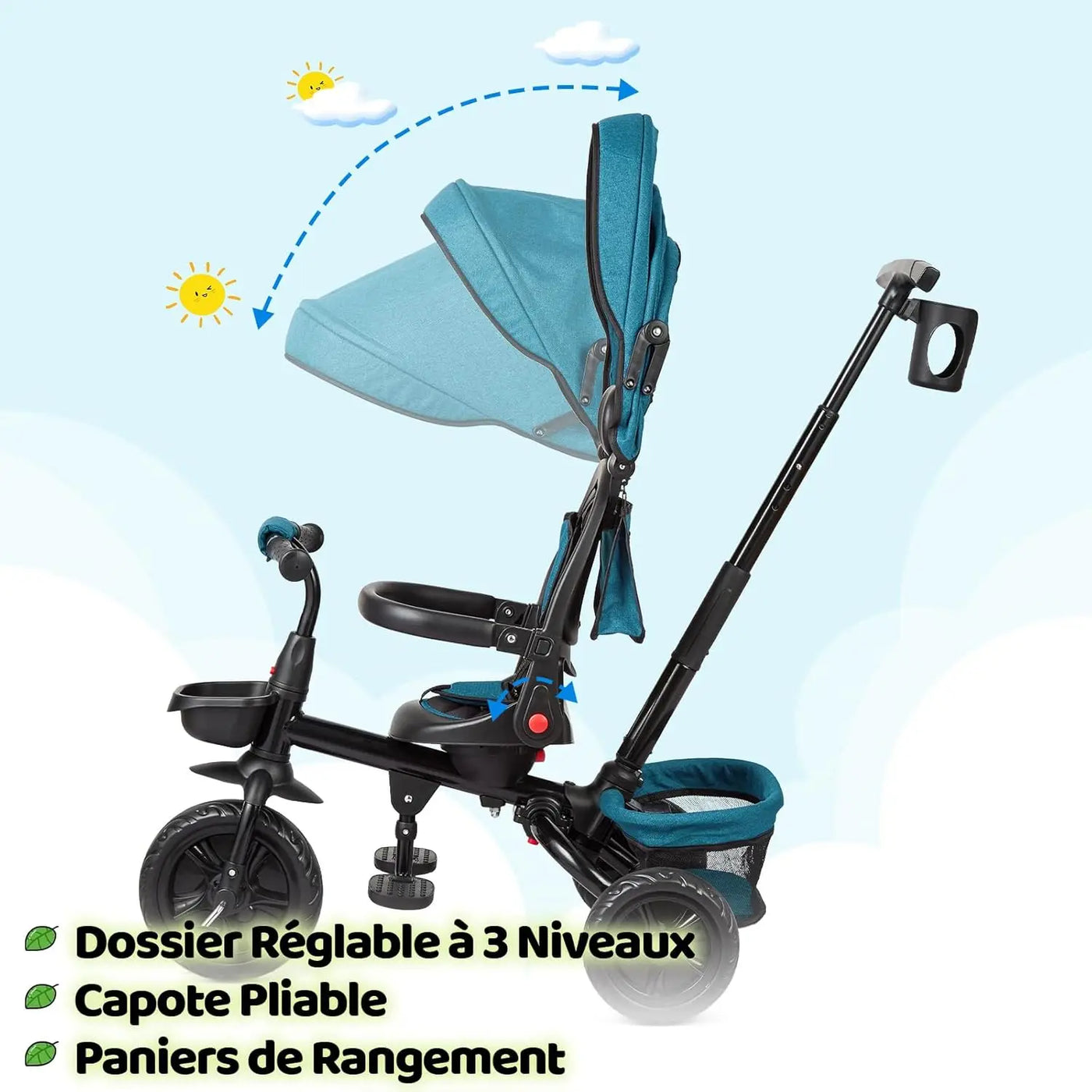 Vélo Tricycle 6 en 1 pour enfants de 10 mois à 5 ans, poussette, siège réversible, pliable.