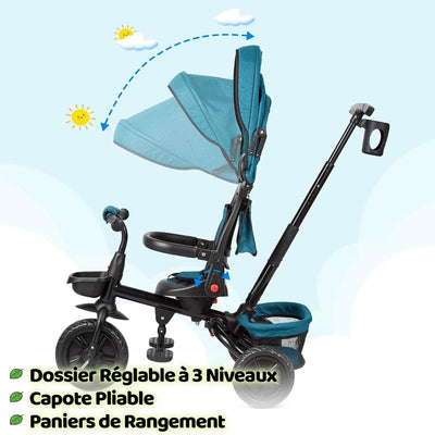 Vélo Tricycle 6 en 1 pour enfants de 10 mois à 5 ans, poussette, siège réversible, pliable.