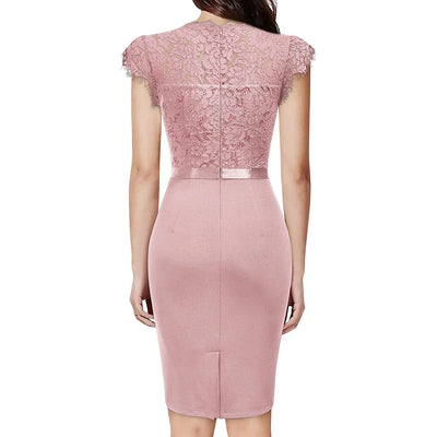 BARESY robe de bureau chic femme - Dentelle & Ceinture