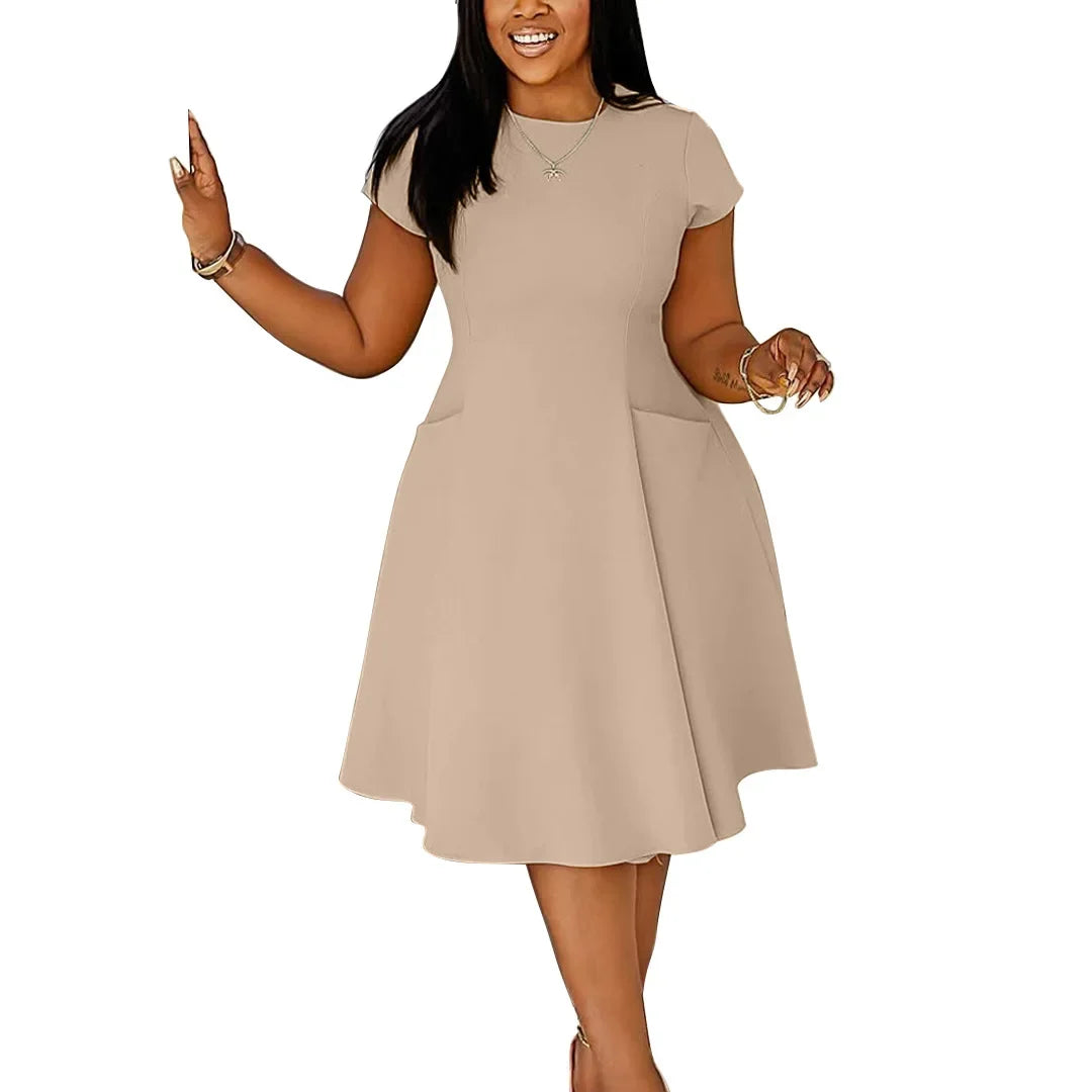 Robes grande taille L-4XL pour femmes, printemps-été, manches courtes, style urbain, décontracté, 3XL, grande taille, robe midi surdimensionnée