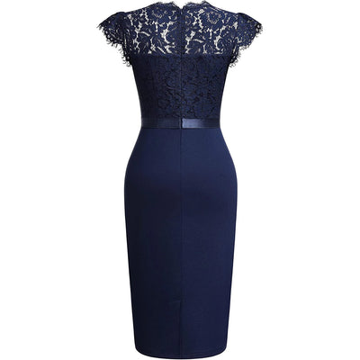 BARESY robe de bureau chic femme - Dentelle & Ceinture