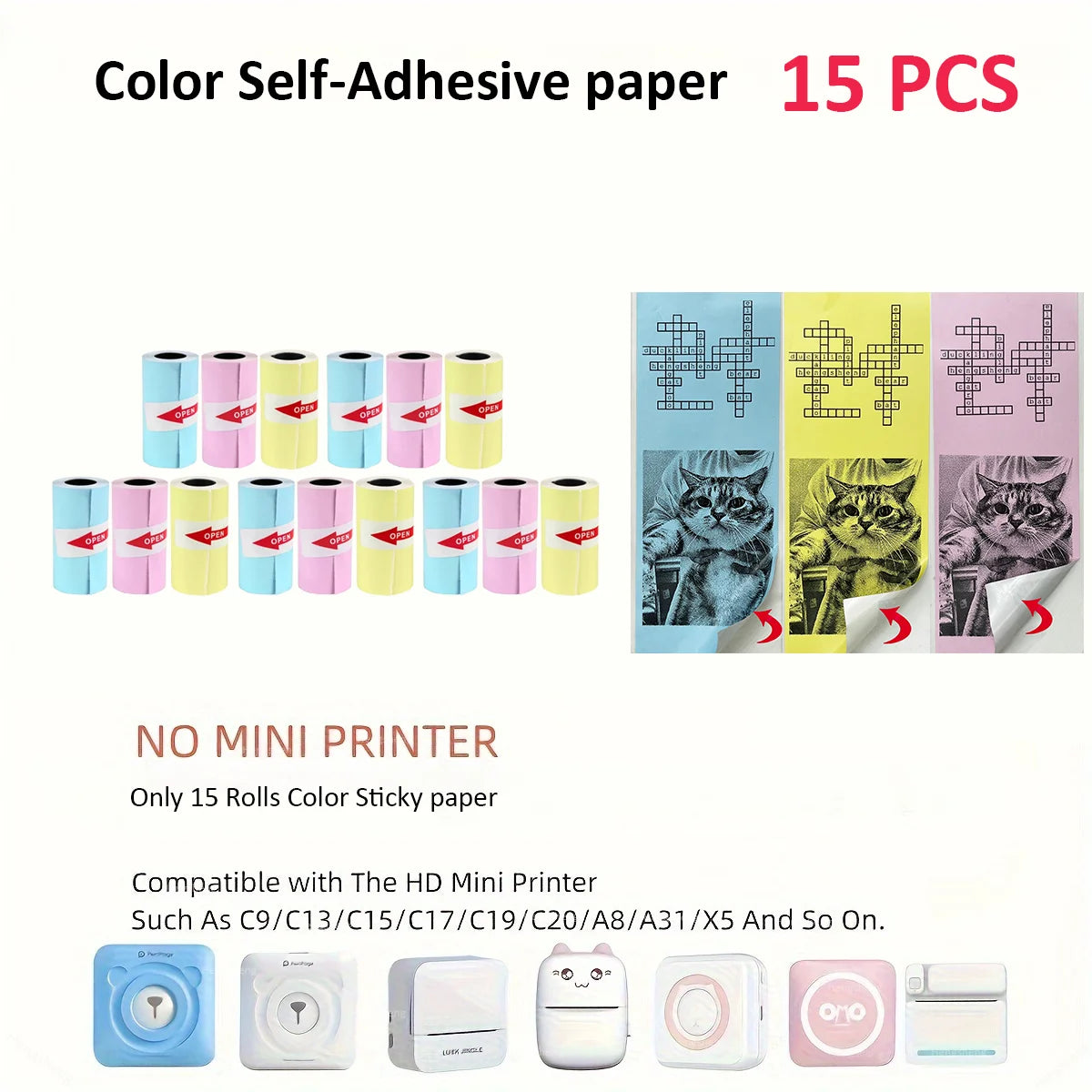 BARESY color mini printer sticker paper Pastel Rolls Pack