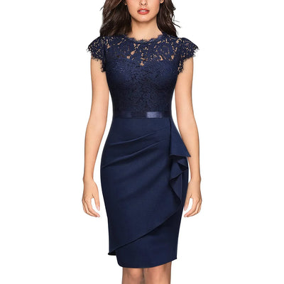 BARESY robe de bureau chic femme - Dentelle & Ceinture