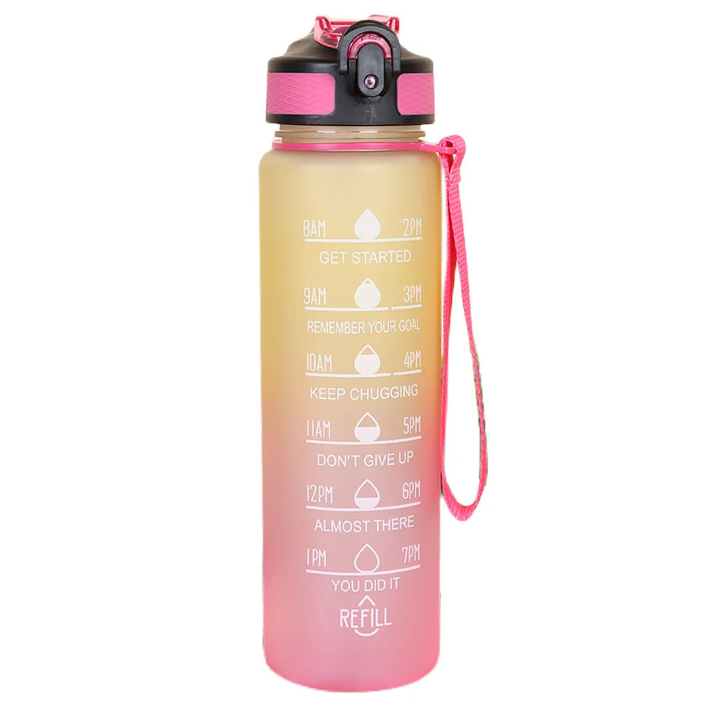 Bouteille d'eau colorante de sport avec marqueur de temps pour motivation 1 L.