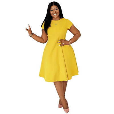 Robes grande taille L-4XL pour femmes, printemps-été, manches courtes, style urbain, décontracté, 3XL, grande taille, robe midi surdimensionnée