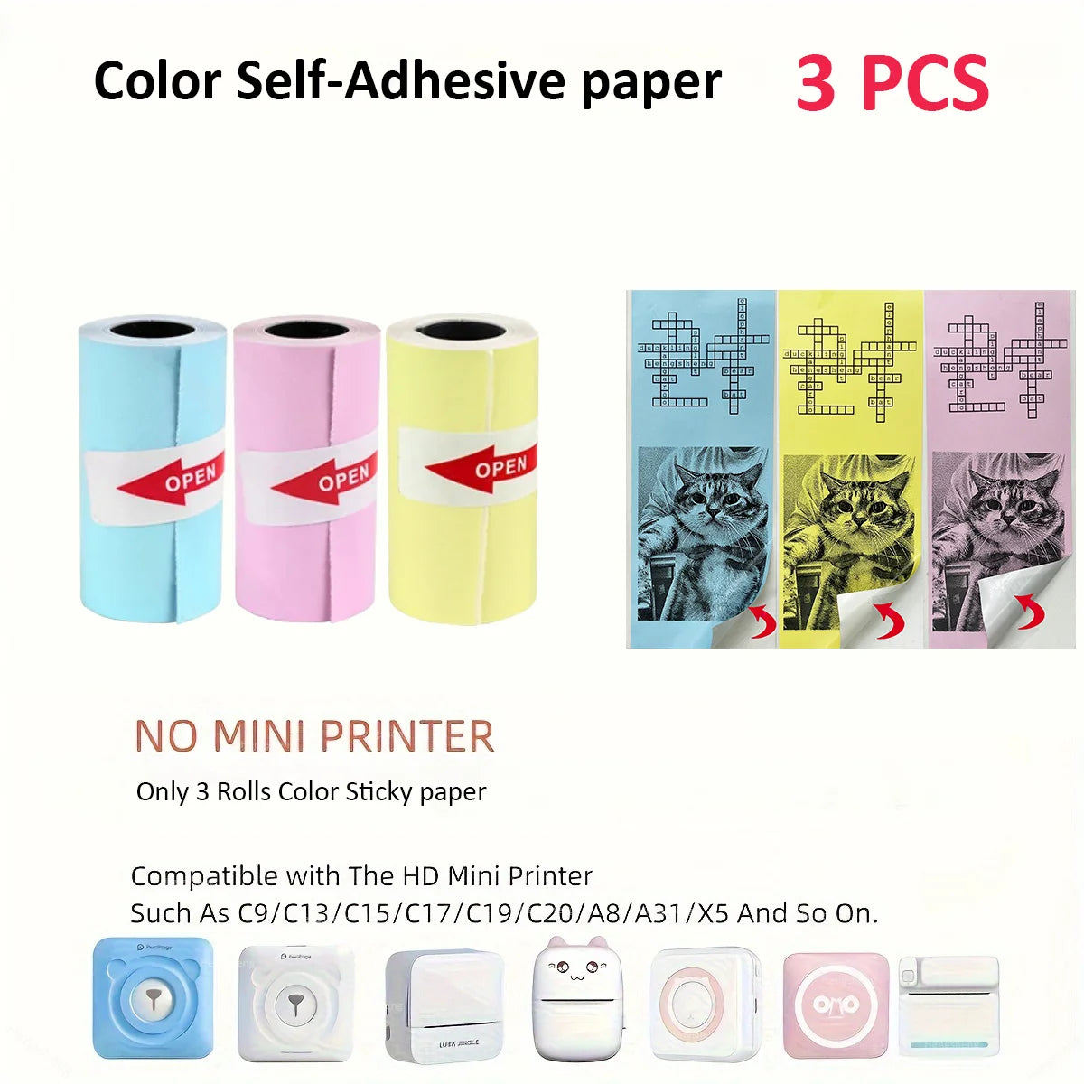 BARESY color mini printer sticker paper Pastel Rolls Pack
