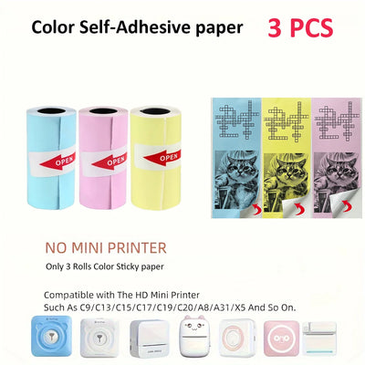 BARESY color mini printer sticker paper Pastel Rolls Pack
