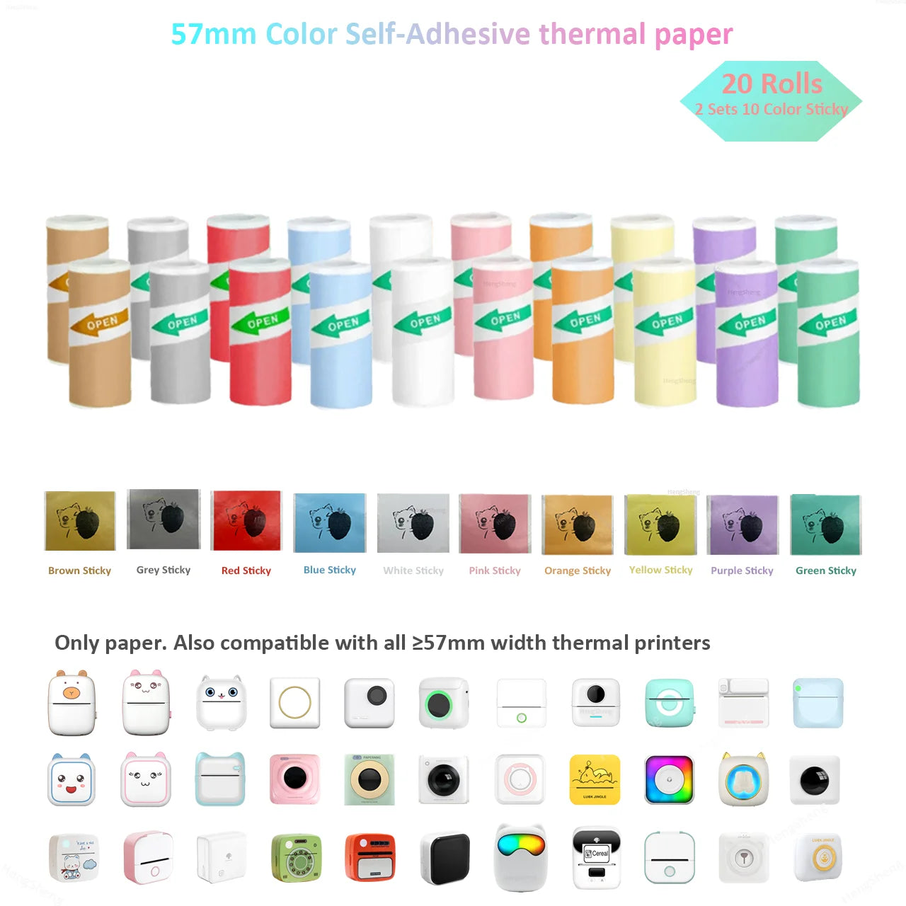 BARESY color mini printer sticker paper Pastel Rolls Pack