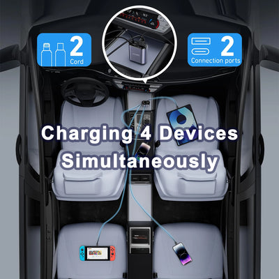 Chargeur voiture rétractable Starlight 4 en 1 – Câble USB Type-C à charge rapide pour iPhone et autres