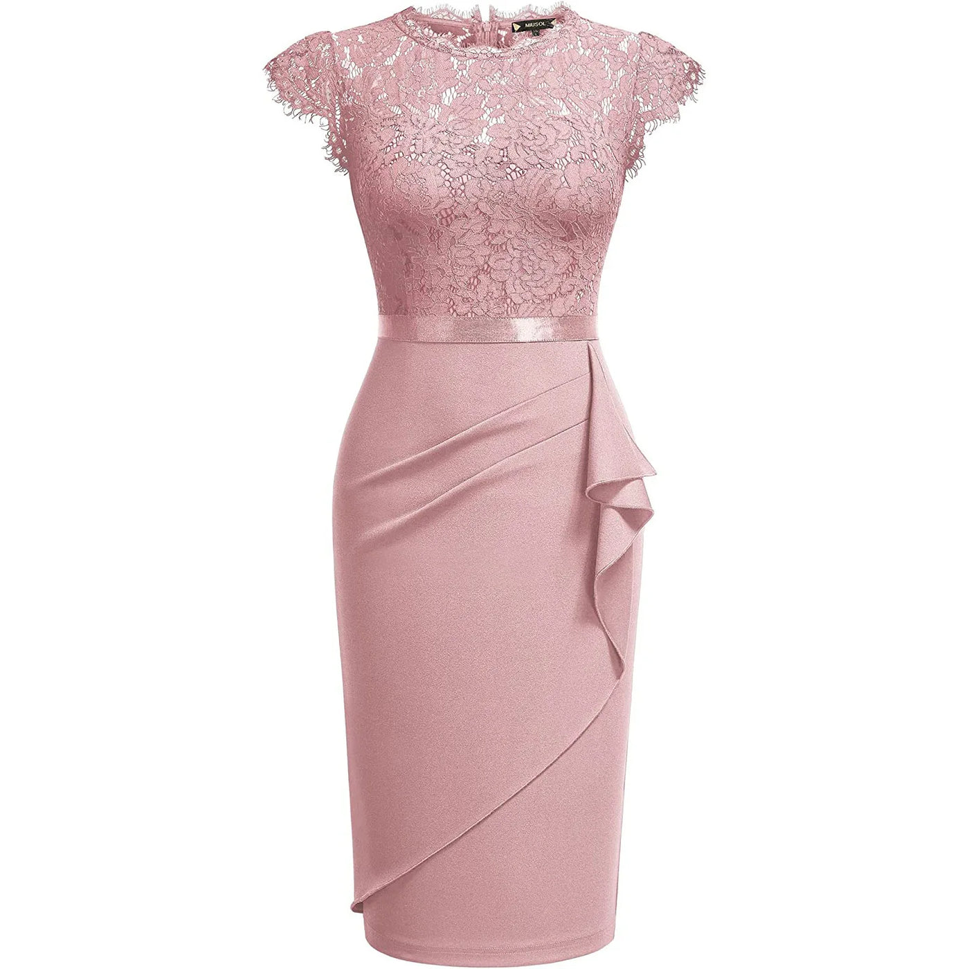 BARESY robe de bureau chic femme - Dentelle & Ceinture