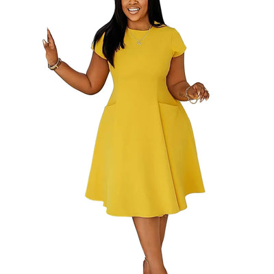 Robes grande taille L-4XL pour femmes, printemps-été, manches courtes, style urbain, décontracté, 3XL, grande taille, robe midi surdimensionnée