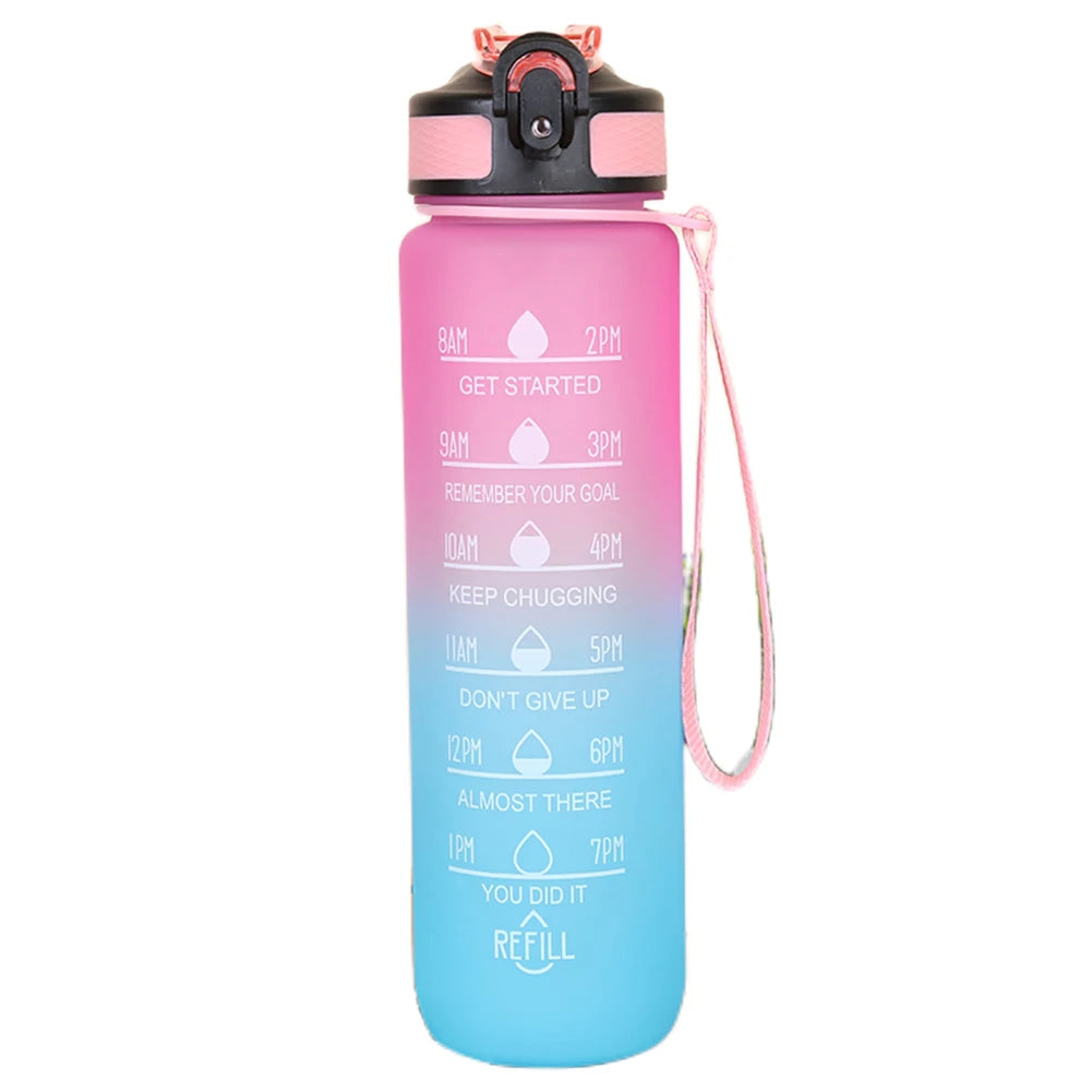 Bouteille d'eau colorante de sport avec marqueur de temps pour motivation 1 L.