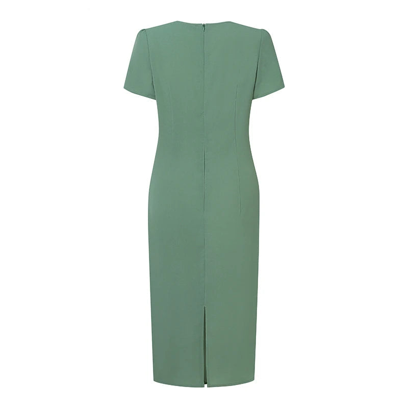 Robe De Soirée Élégante Col En V Slim Fit Bureau Travail Robe D'été Mode Robe D'été Solide Robes Plissées