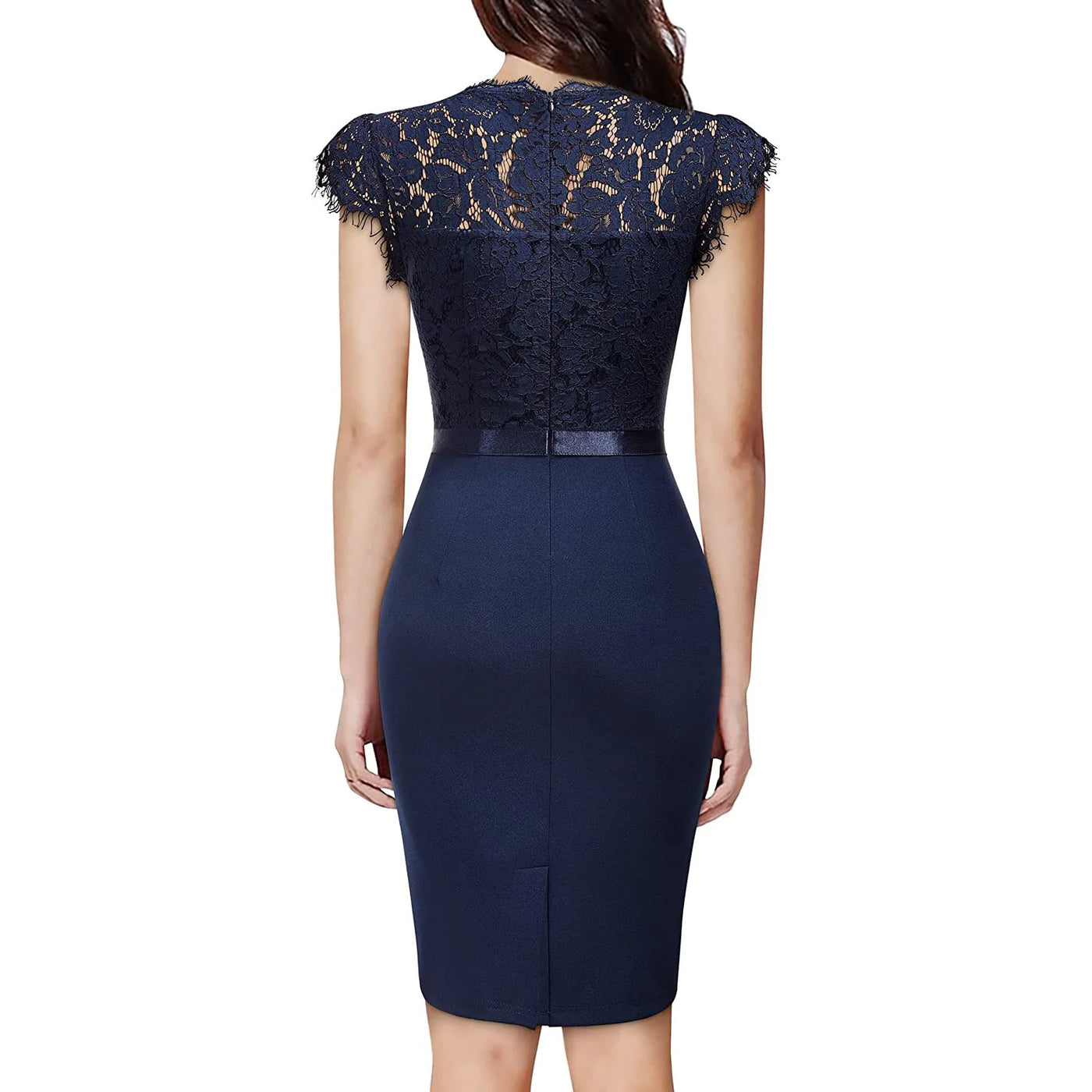 BARESY robe de bureau chic femme - Dentelle & Ceinture
