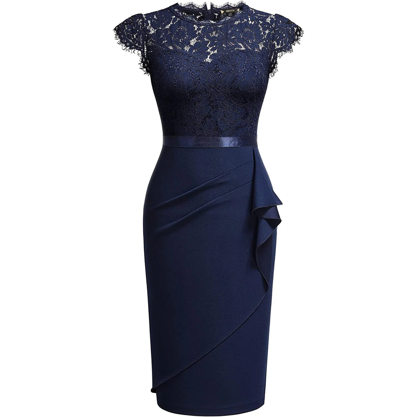BARESY robe de bureau chic femme - Dentelle & Ceinture