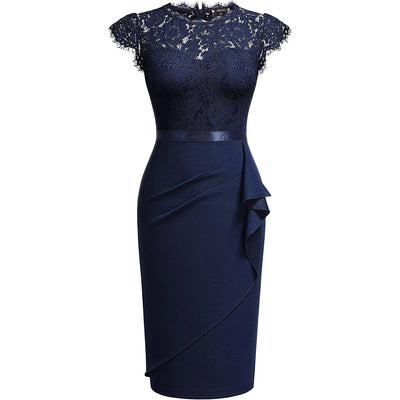 BARESY robe de bureau chic femme - Dentelle & Ceinture