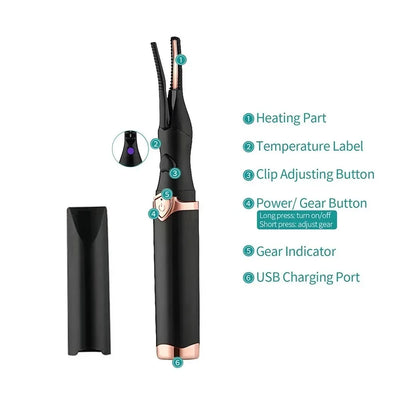 Recourbe-cils électrique chauffant, rechargeable par USB, peigne et pince à recourber rapidement, double usage, maquillage.