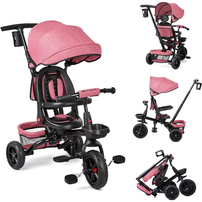 Vélo Tricycle 6 en 1 pour enfants de 10 mois à 5 ans, poussette, siège réversible, pliable.