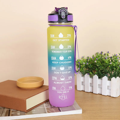 Bouteille d'eau colorante de sport avec marqueur de temps pour motivation 1 L.