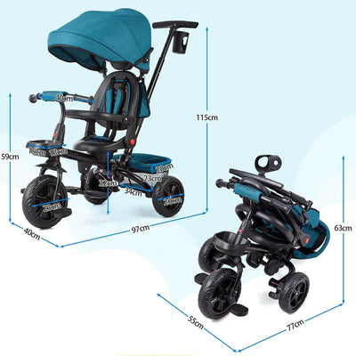 Vélo Tricycle 6 en 1 pour enfants de 10 mois à 5 ans, poussette, siège réversible, pliable.