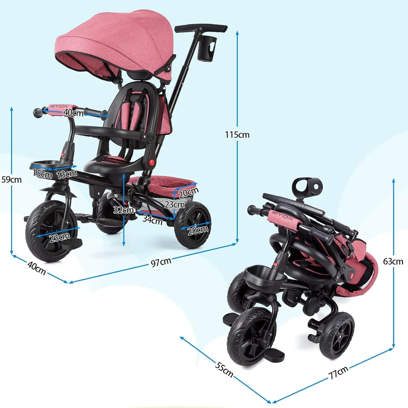 Vélo Tricycle 6 en 1 pour enfants de 10 mois à 5 ans, poussette, siège réversible, pliable.
