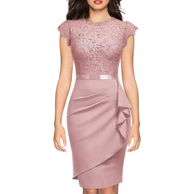 BARESY robe de bureau chic femme - Dentelle & Ceinture