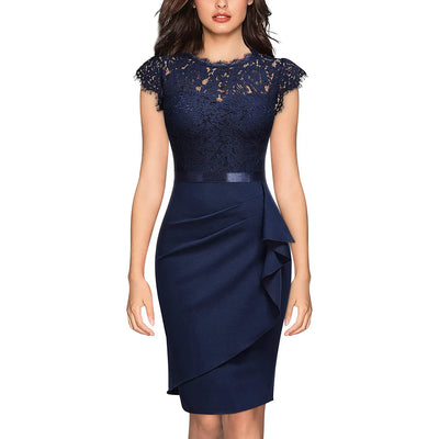 BARESY robe de bureau chic femme - Dentelle & Ceinture
