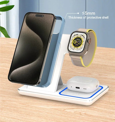 Support de charge sans fil pliable 3 en 1 pour iPhone 16, 15, 14, 13 Pro Max Plus, iWatch, AirPods 3/2, station de charge rapide