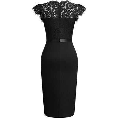 BARESY robe de bureau chic femme - Dentelle & Ceinture