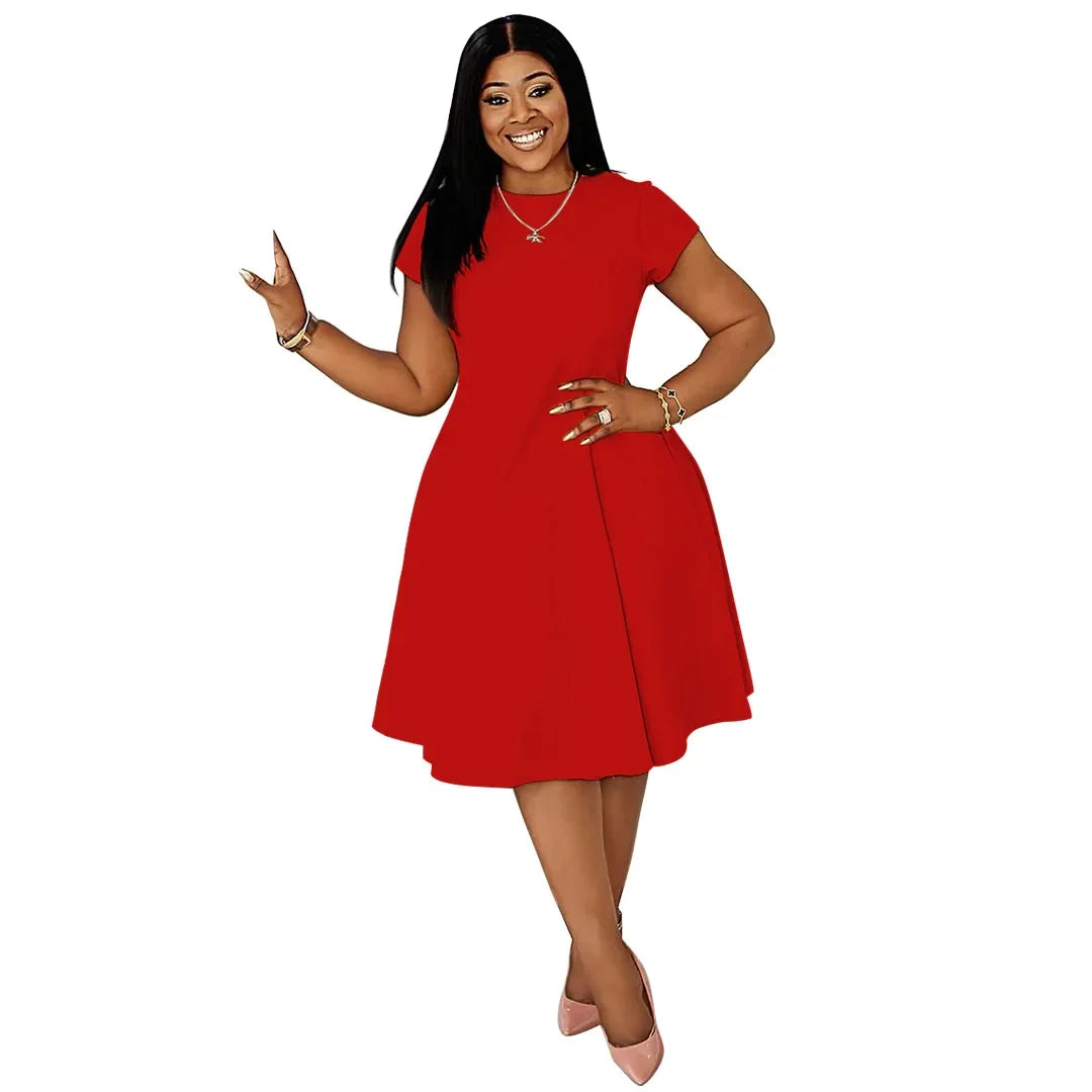 Robes grande taille L-4XL pour femmes, printemps-été, manches courtes, style urbain, décontracté, 3XL, grande taille, robe midi surdimensionnée