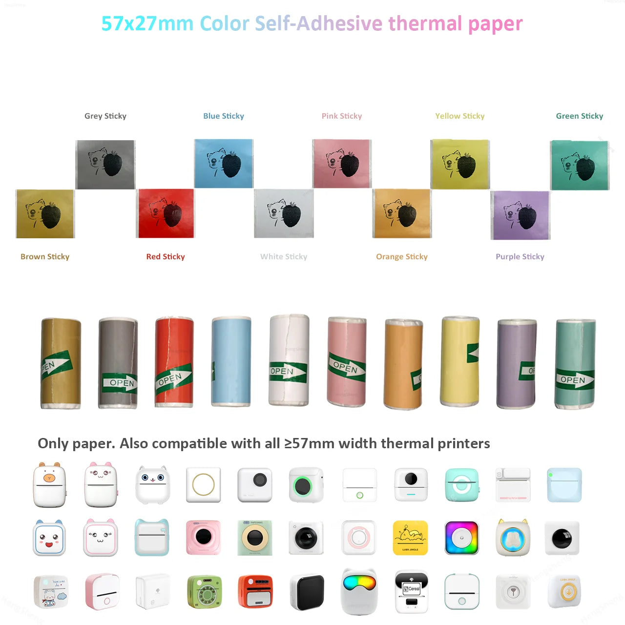 BARESY color mini printer sticker paper Pastel Rolls Pack