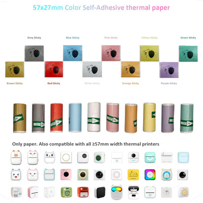 BARESY color mini printer sticker paper Pastel Rolls Pack