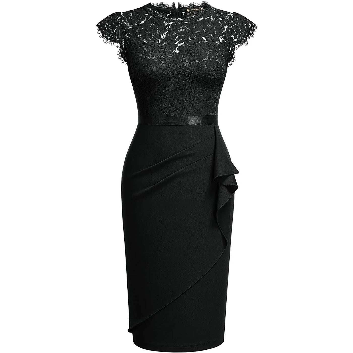 BARESY robe de bureau chic femme - Dentelle & Ceinture