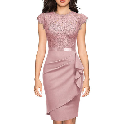 BARESY robe de bureau chic femme - Dentelle & Ceinture