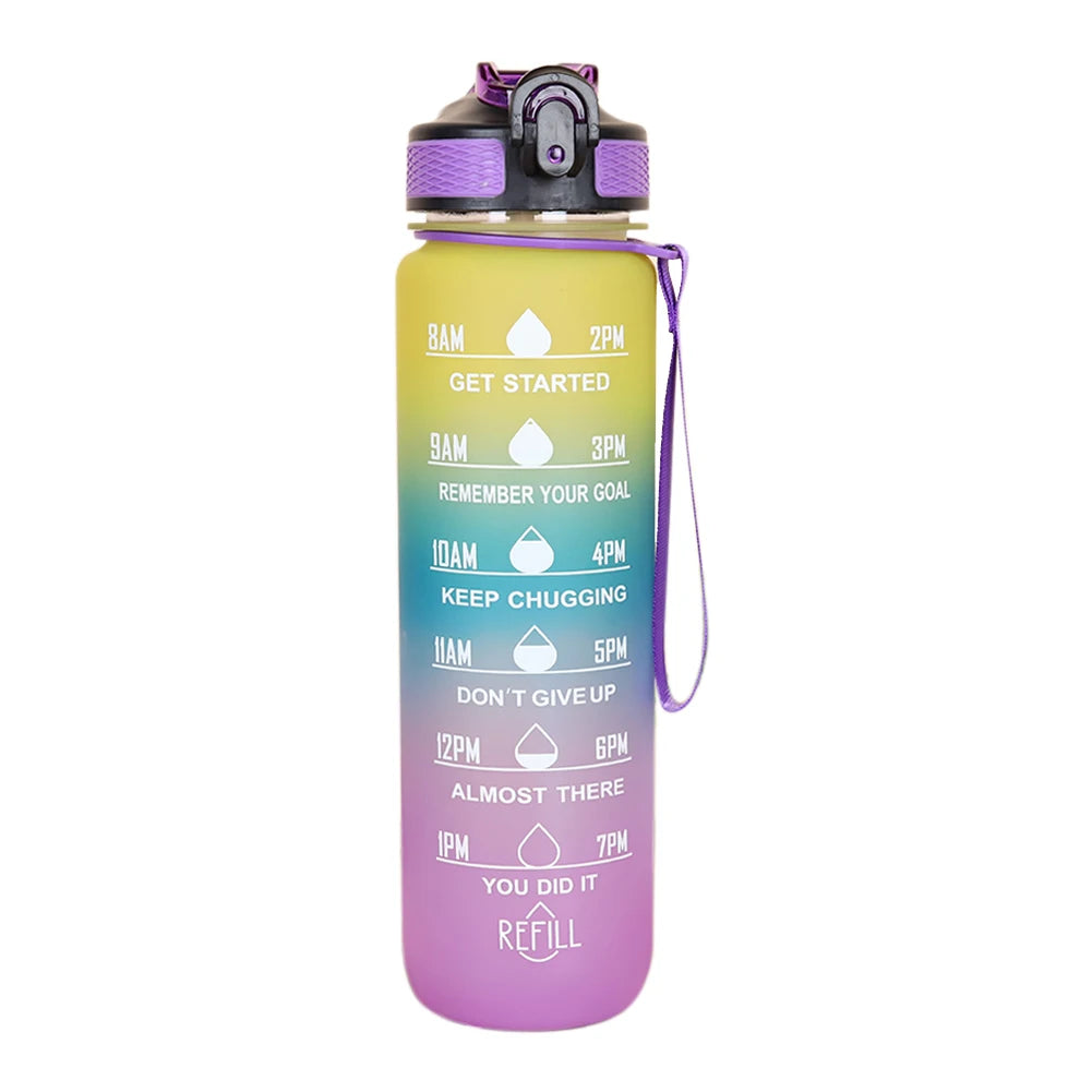 Bouteille d'eau colorante de sport avec marqueur de temps pour motivation 1 L.
