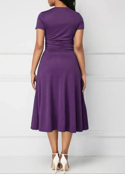 Robes d'été élégantes pour femmes, couleur unie, manches courtes, col en V, ourlet asymétrique, taille serrée, mi-longue, robe de soirée pour dames