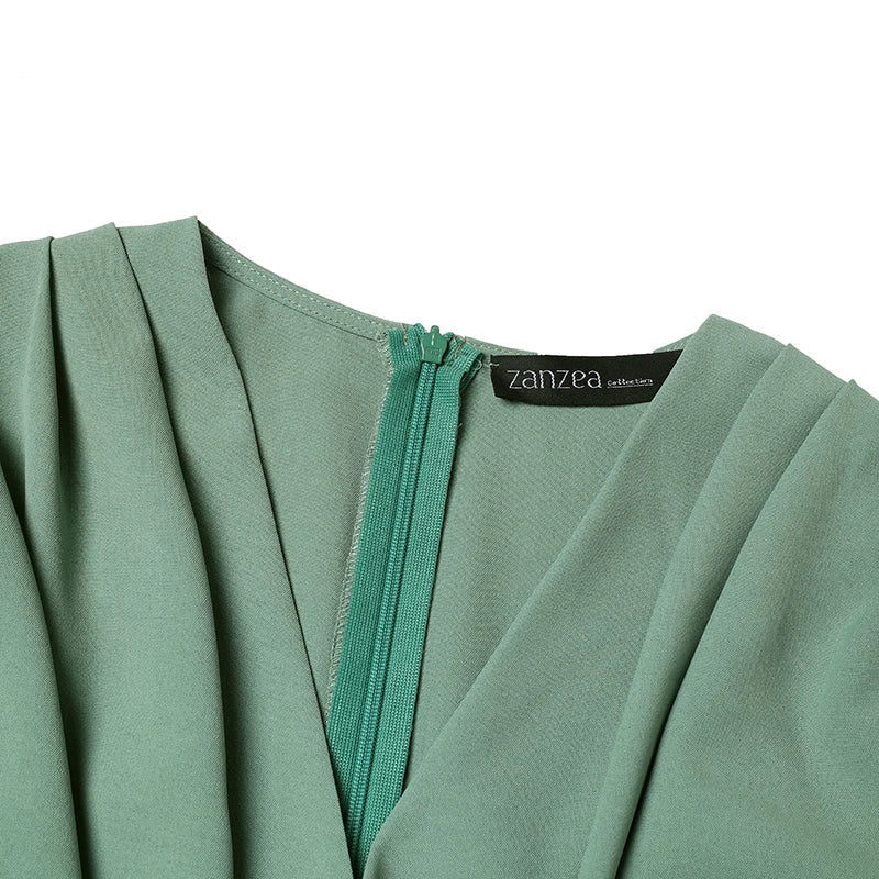 Robe De Soirée Élégante Col En V Slim Fit Bureau Travail Robe D'été Mode Robe D'été Solide Robes Plissées