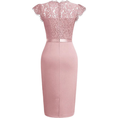 BARESY robe de bureau chic femme - Dentelle & Ceinture