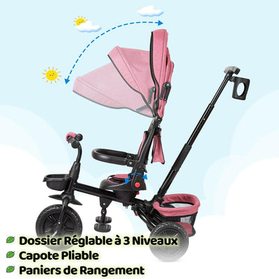 Vélo Tricycle 6 en 1 pour enfants de 10 mois à 5 ans, poussette, siège réversible, pliable.