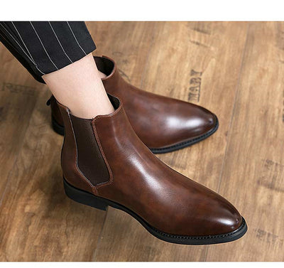 Bottines Chelsea pour homme, marron, style britannique, idéales pour les soirées et affaires.