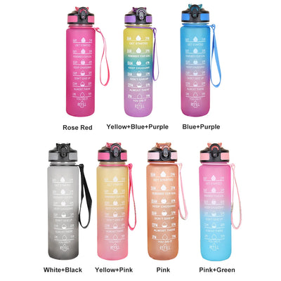 Bouteille d'eau colorante de sport avec marqueur de temps pour motivation 1 L.