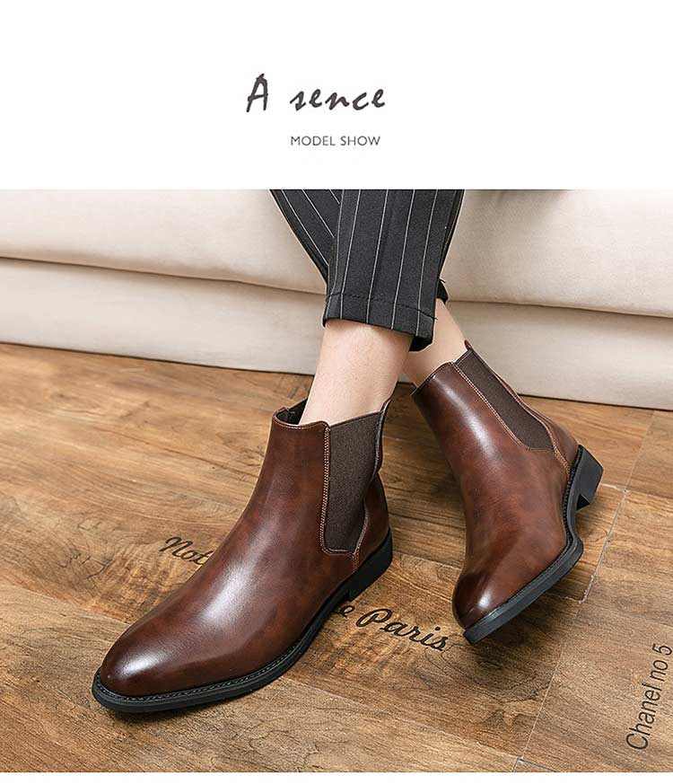 Bottines Chelsea pour homme, marron, style britannique, idéales pour les soirées et affaires.