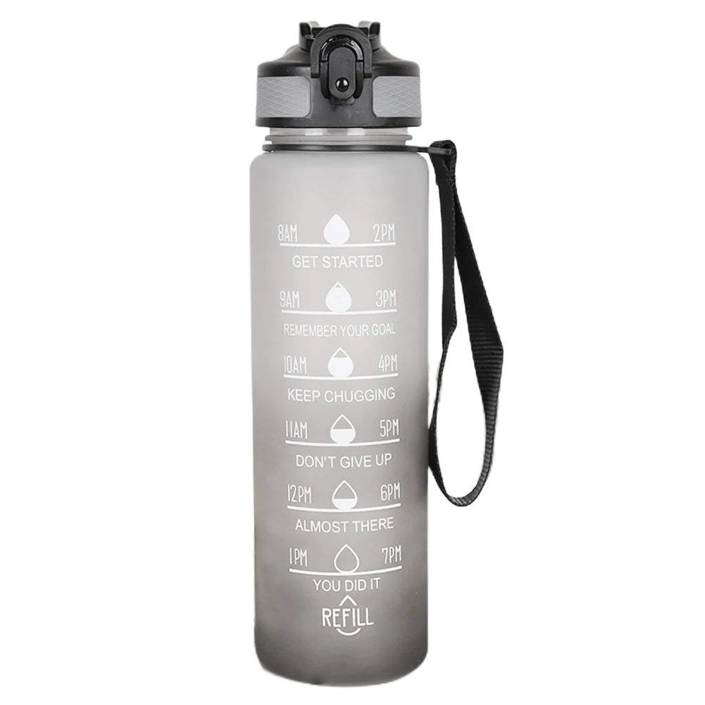 Bouteille d'eau colorante de sport avec marqueur de temps pour motivation 1 L.