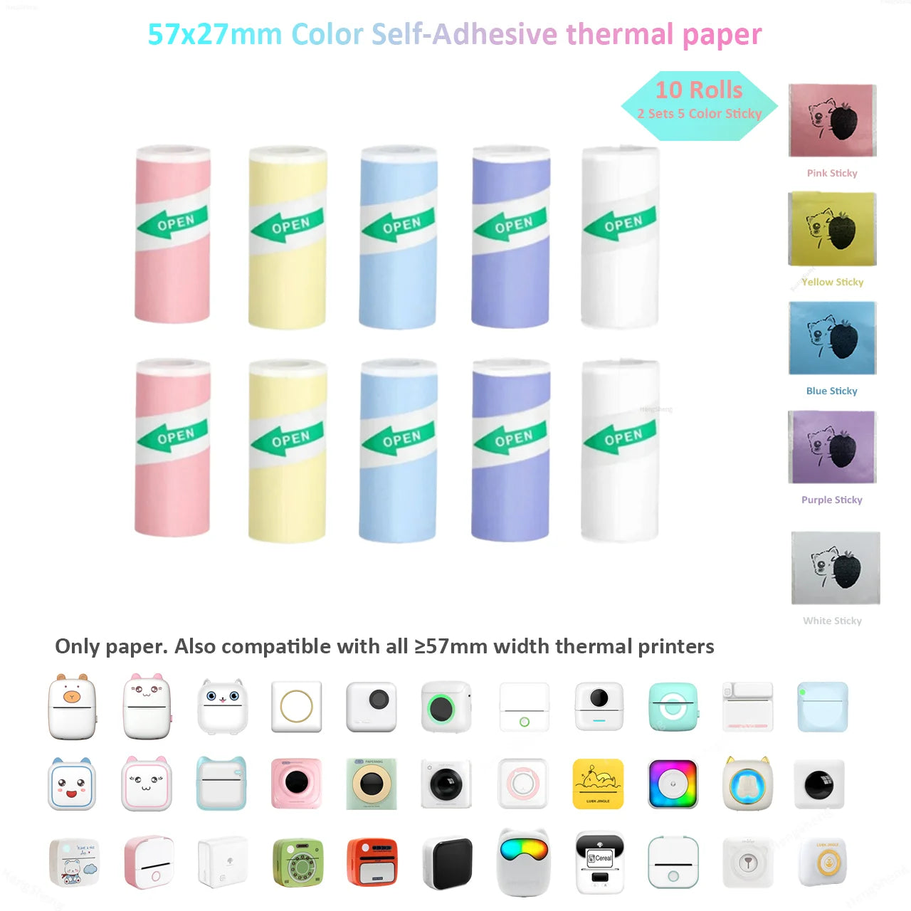 BARESY color mini printer sticker paper Pastel Rolls Pack