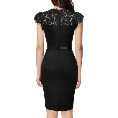 BARESY robe de bureau chic femme - Dentelle & Ceinture