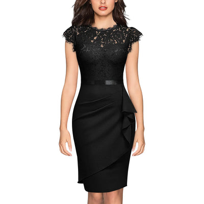 BARESY robe de bureau chic femme - Dentelle & Ceinture