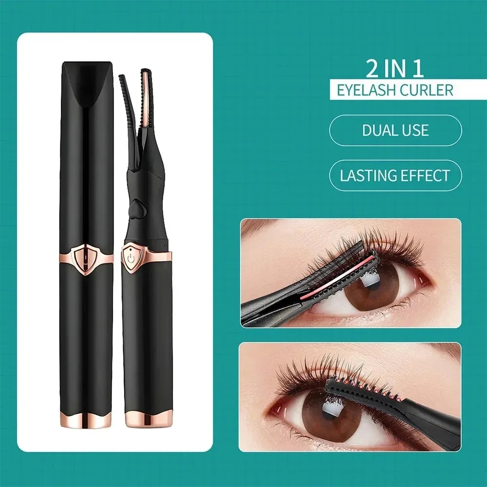 Recourbe-cils électrique chauffant, rechargeable par USB, peigne et pince à recourber rapidement, double usage, maquillage.